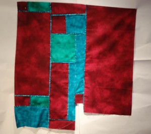 Crimson turquoise and blue green squares top