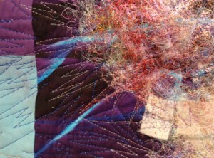 Detaile showing the angelina, felt and the quilt stitches