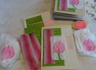 Photos of cards showing tulip and ribbon